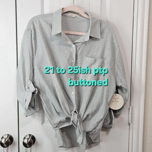 Eden & Olivia White and Green Striped Button-Down Shirt - Picture 8 of 8